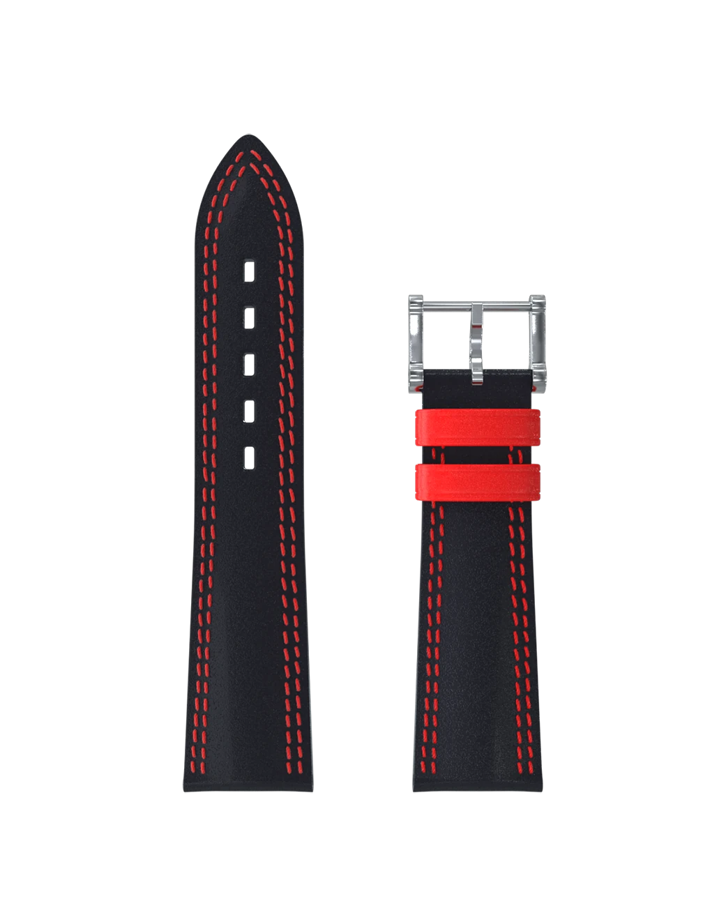Lederarmband Schwarz, doppelte rote Naht