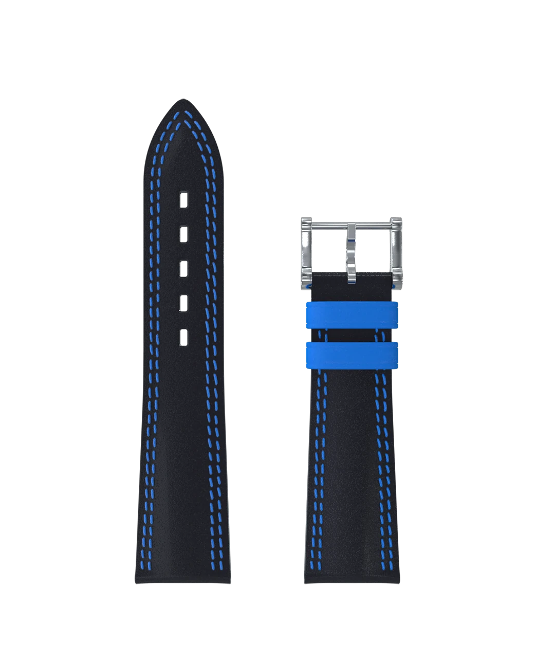 Bracelet cuir noir double couture bleu moyen