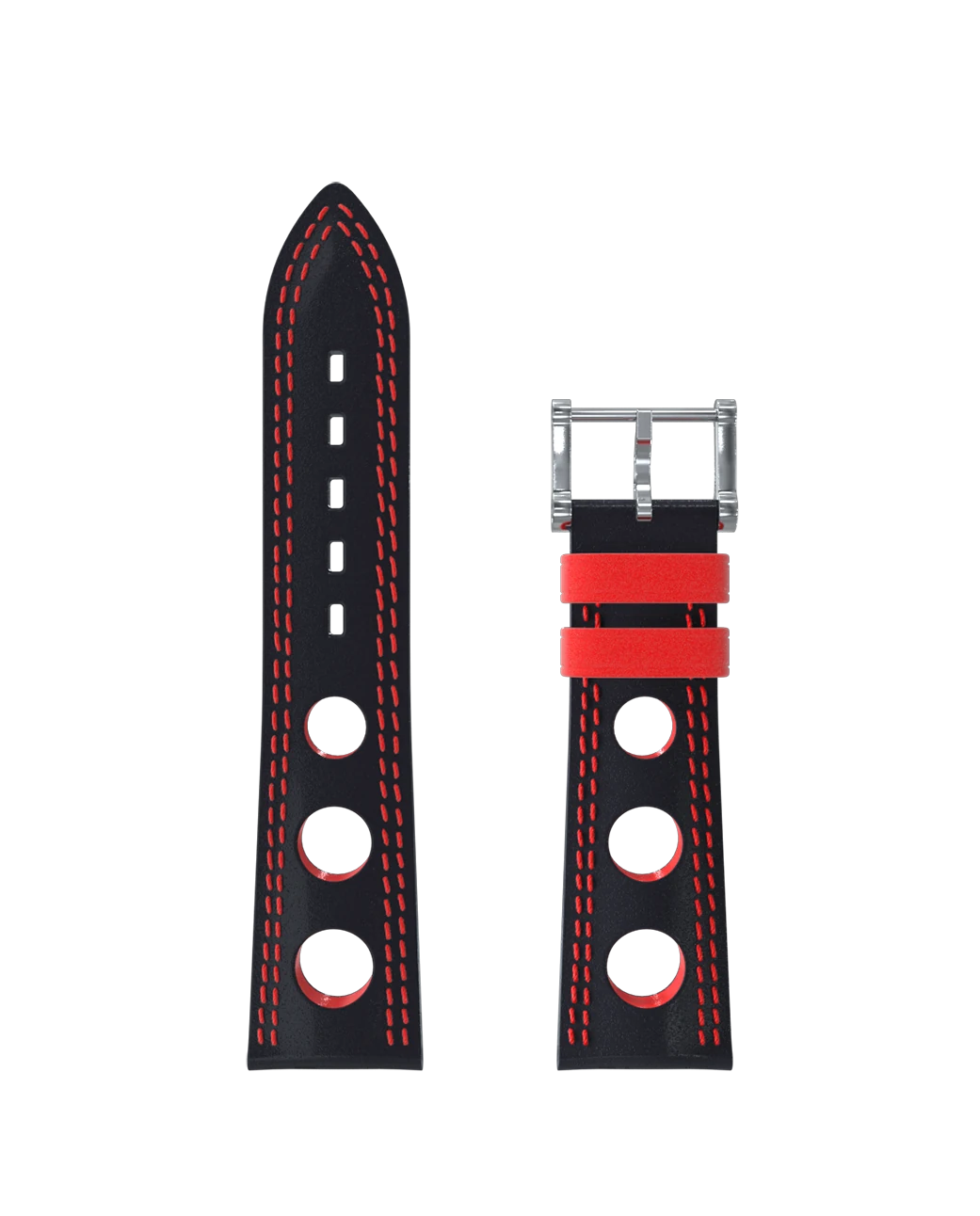 Bracelet cuir noir à trous double couture rouge