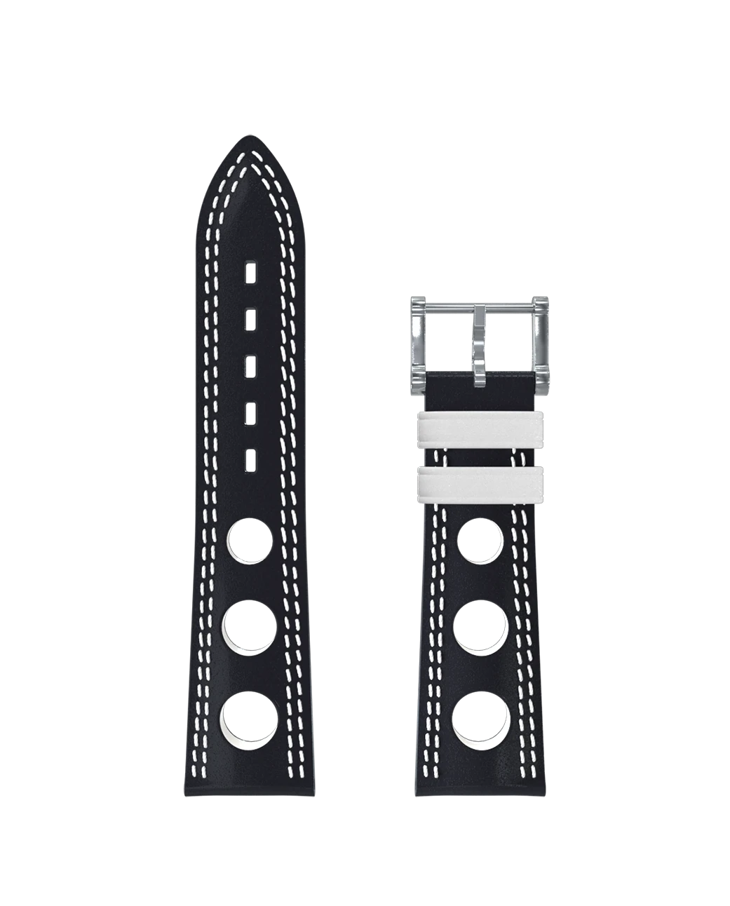 Bracelet cuir noir à trous double couture blanche