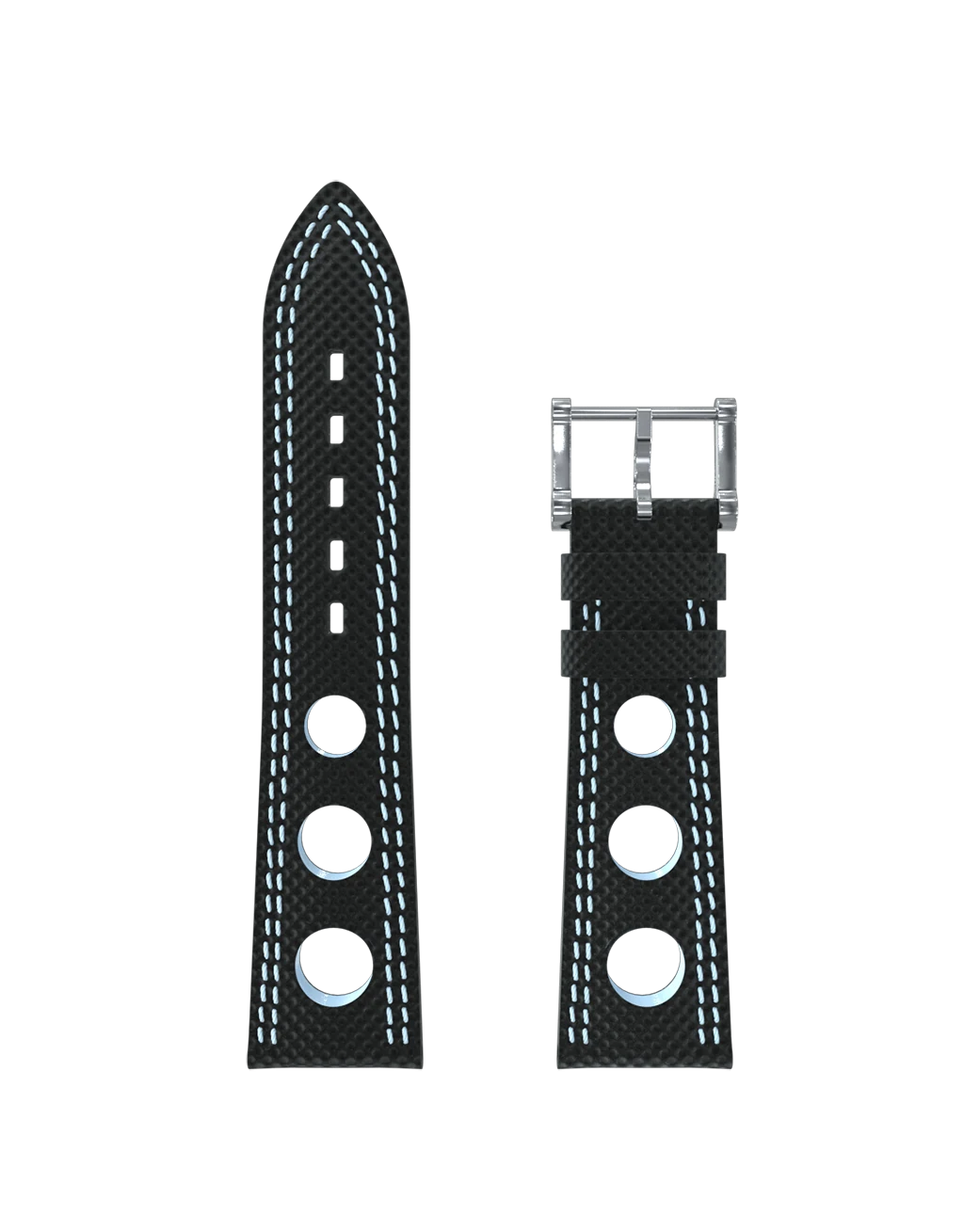 Bracelet Hypalon noir à trous double couture bleu ciel