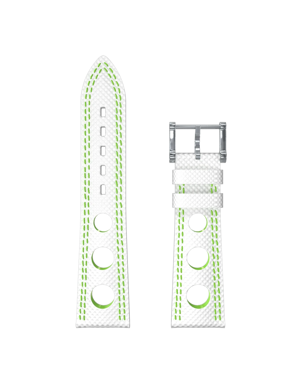 Bracelet hypalon blanc à trous double couture vert pomme