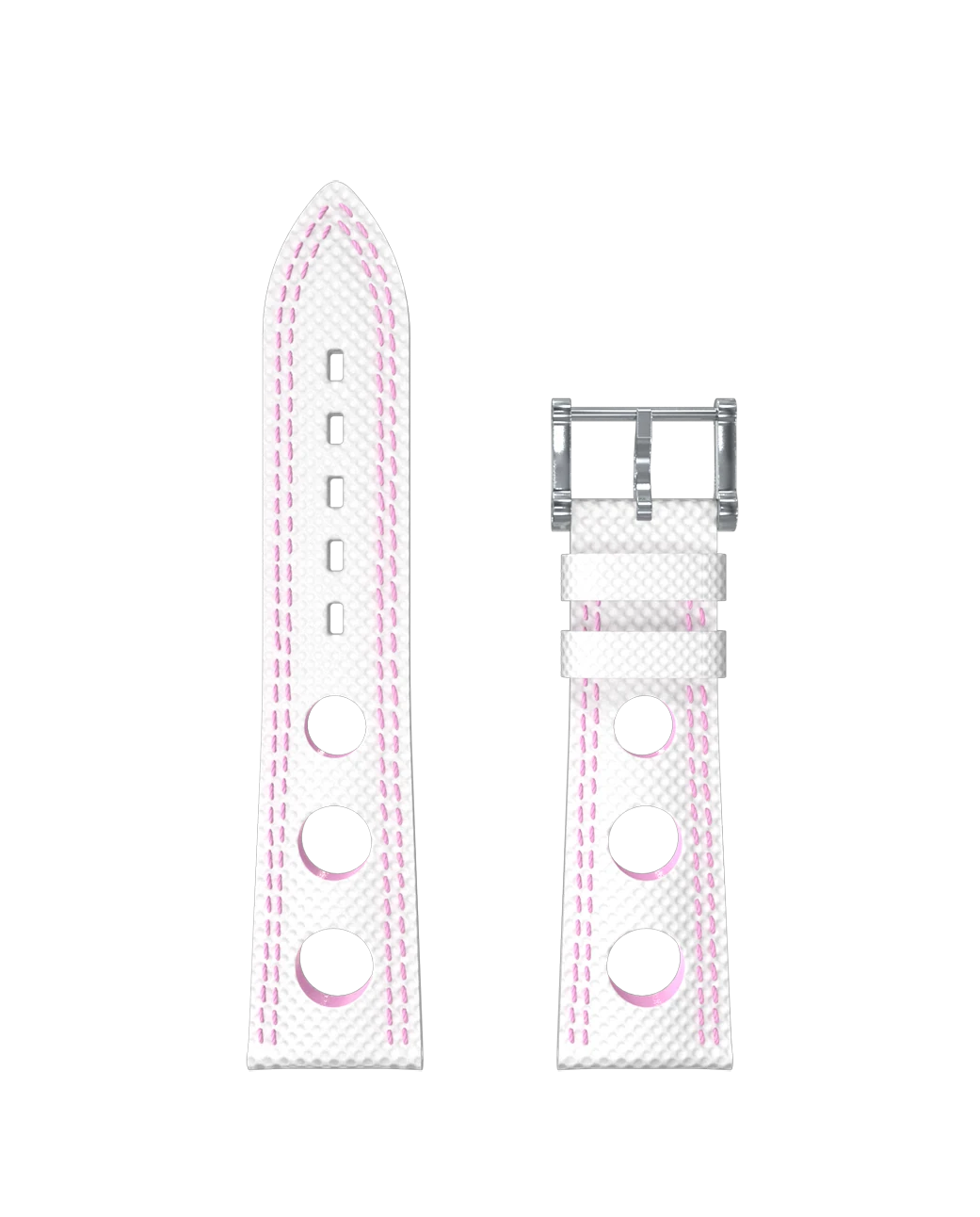 Bracelet hypalon blanc à trous double couture rose pale
