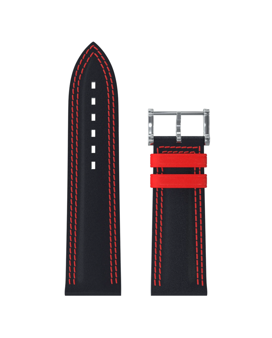 Bracelet cuir noir double couture rouge