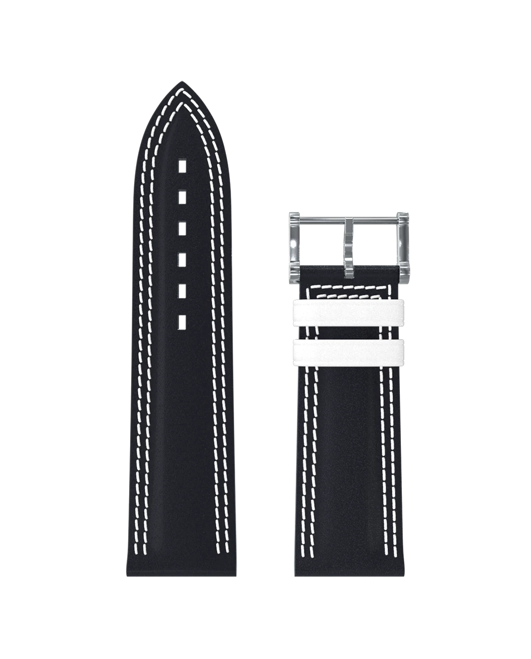 Bracelet cuir noir double couture blanche
