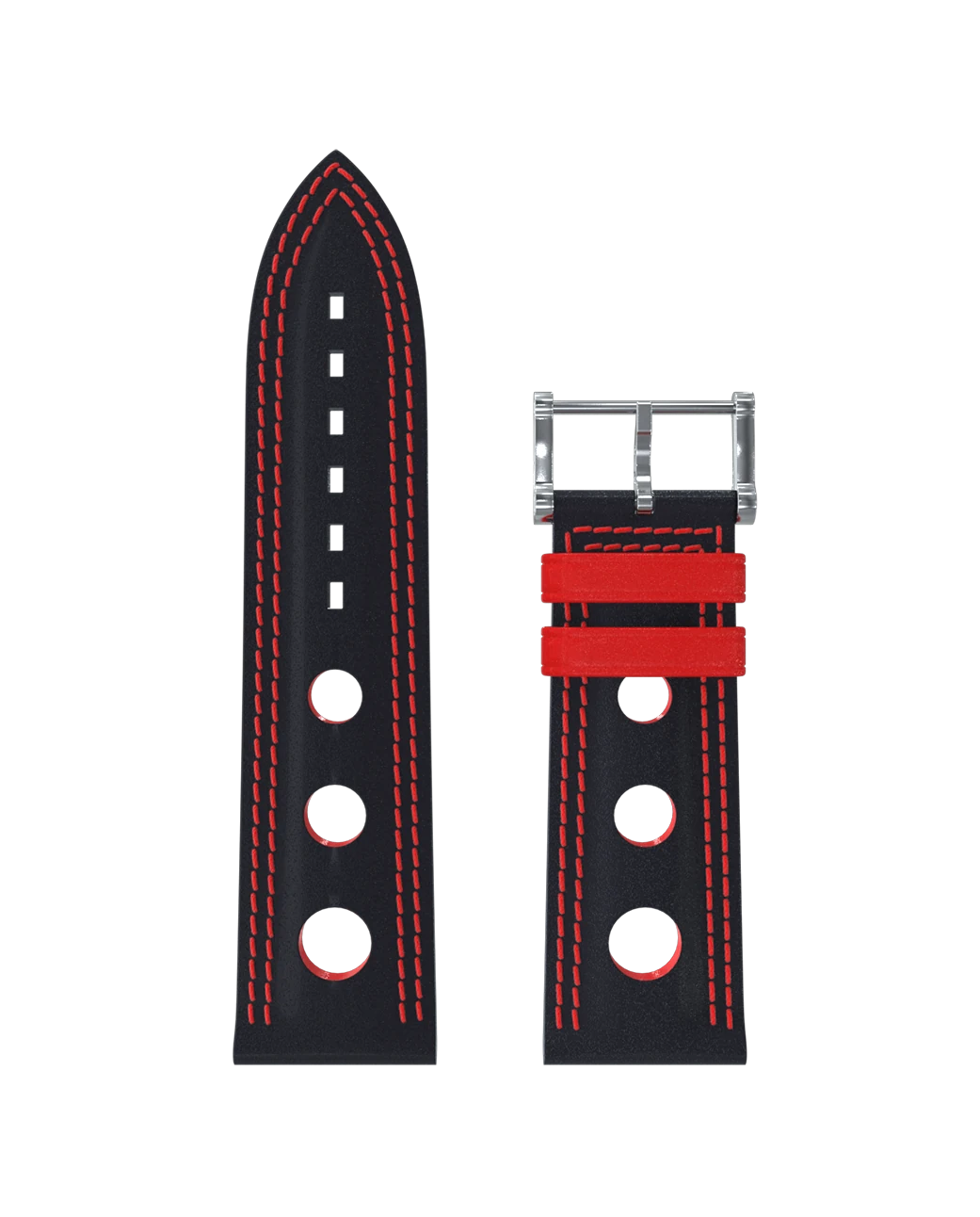 Bracelet cuir noir à trous double couture rouge
