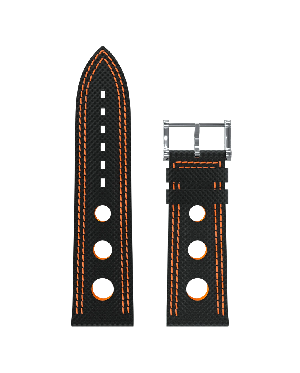 Bracelet Hypalon noir à trous double couture orange