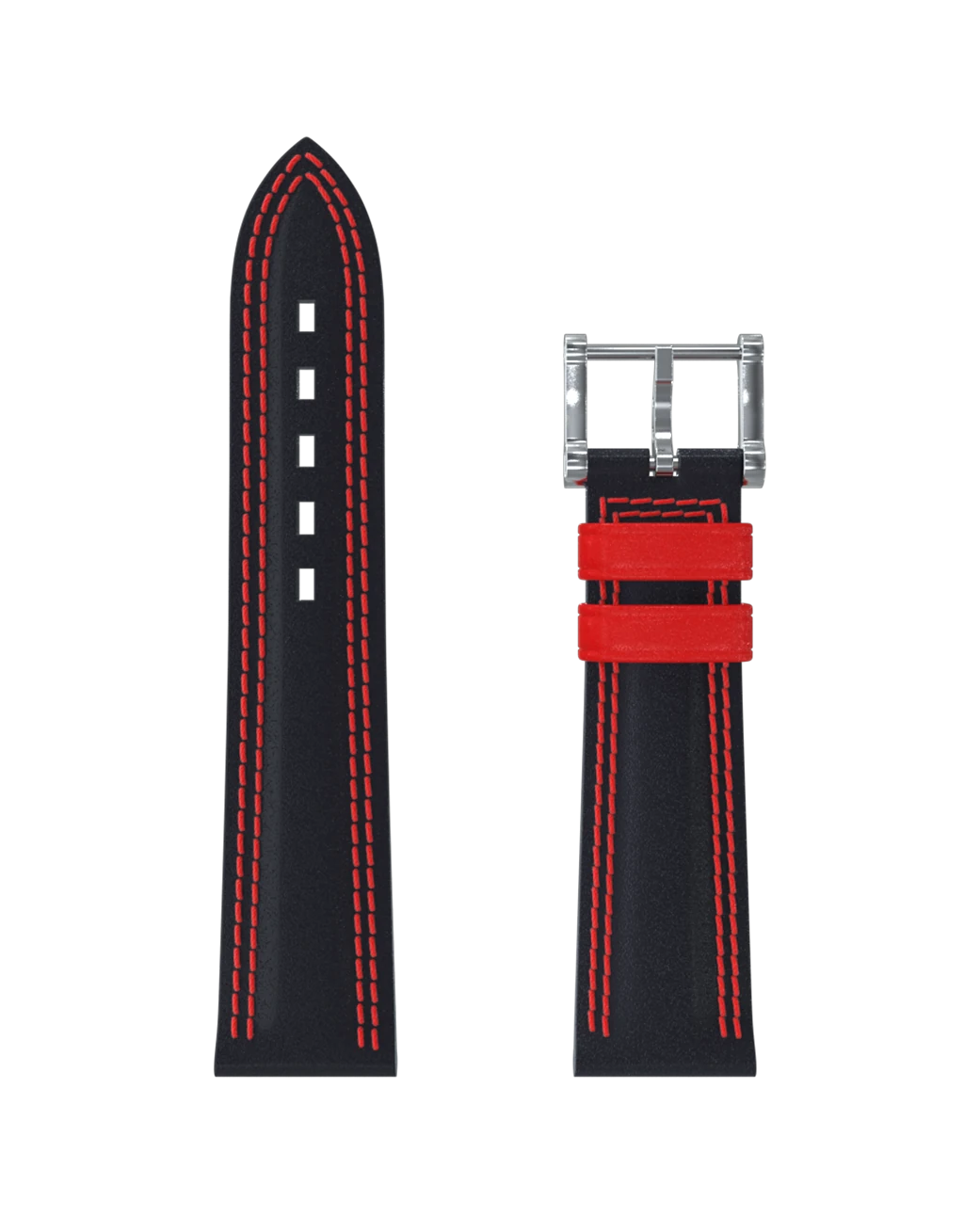 Lederarmband Schwarz, doppelte rote Naht