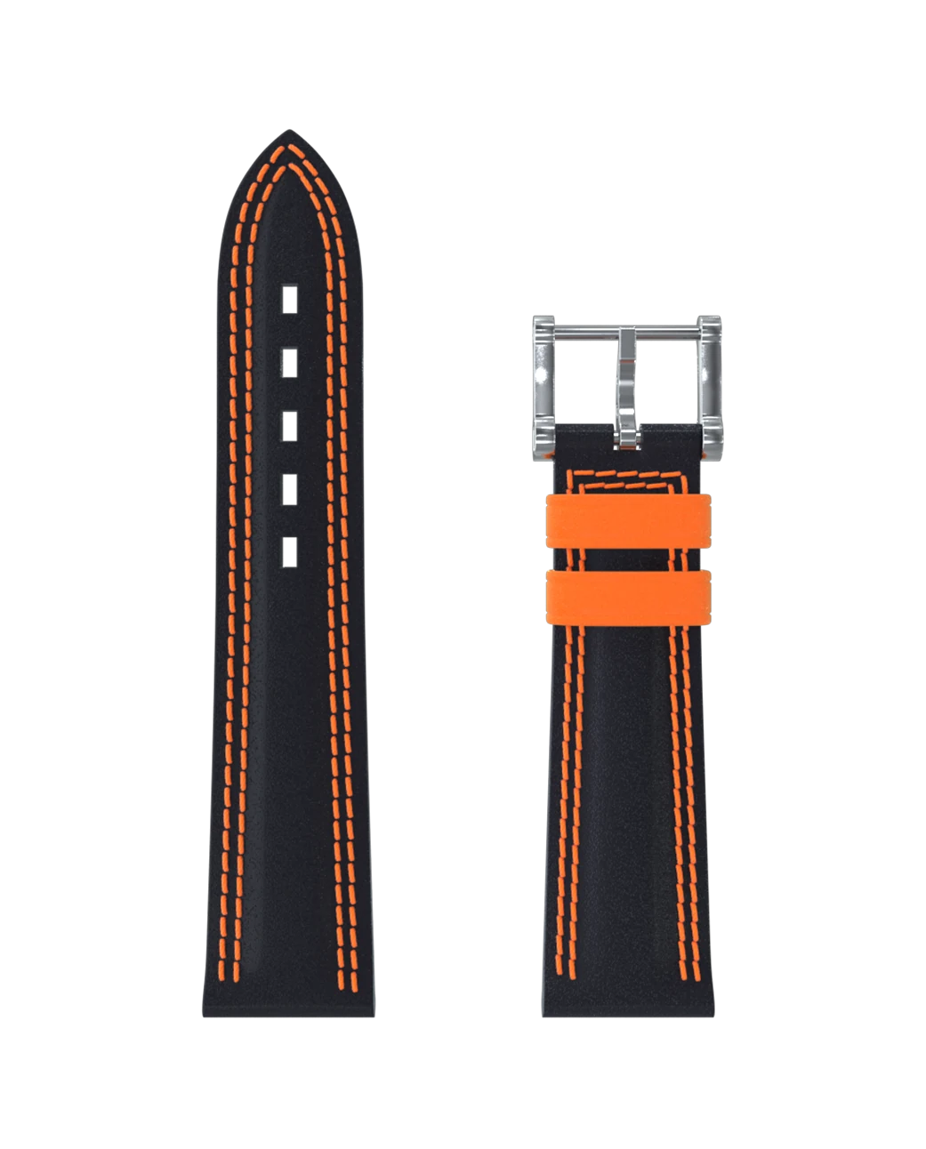Schwarzer Lederarmband mit doppelter orangefarbener Naht