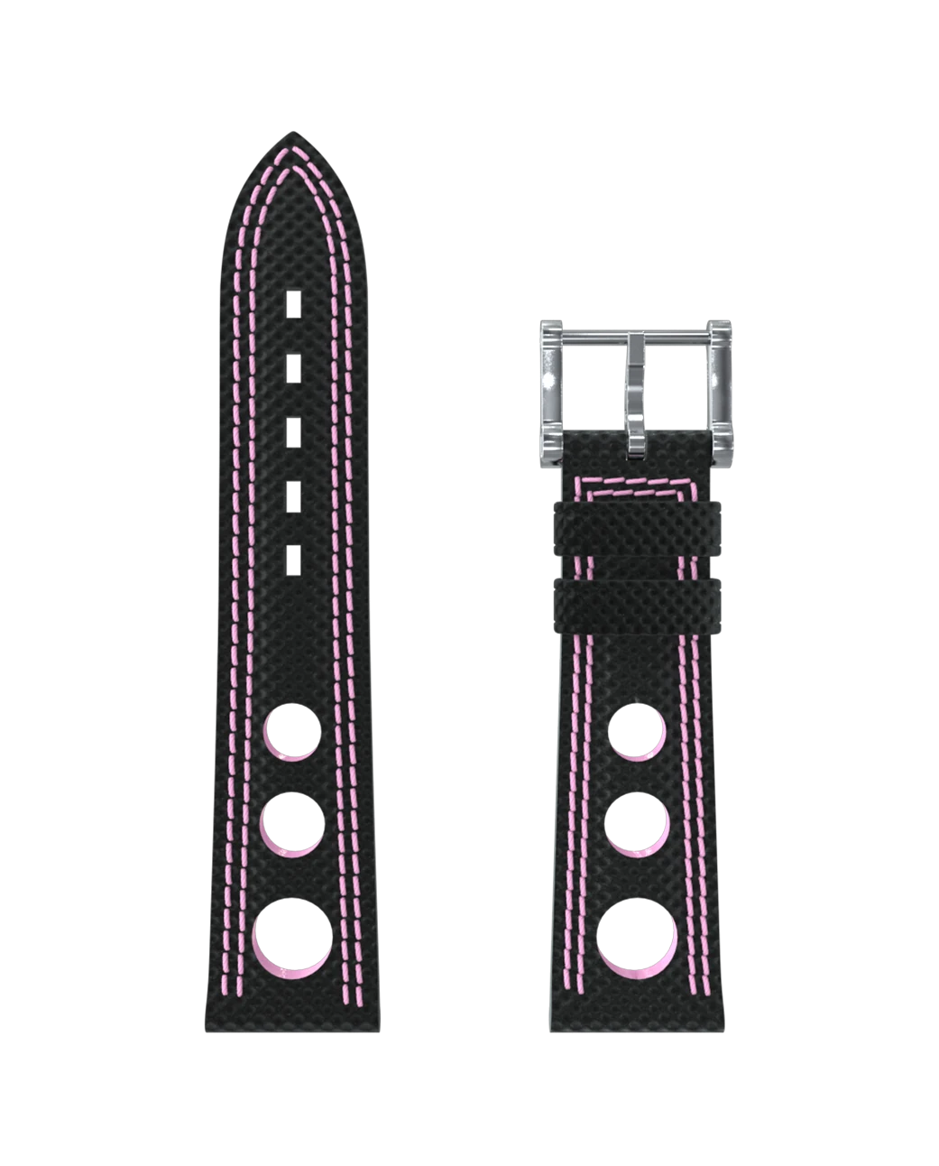 Cinturino Hypalon nero forato con doppia cucitura rosa pallido