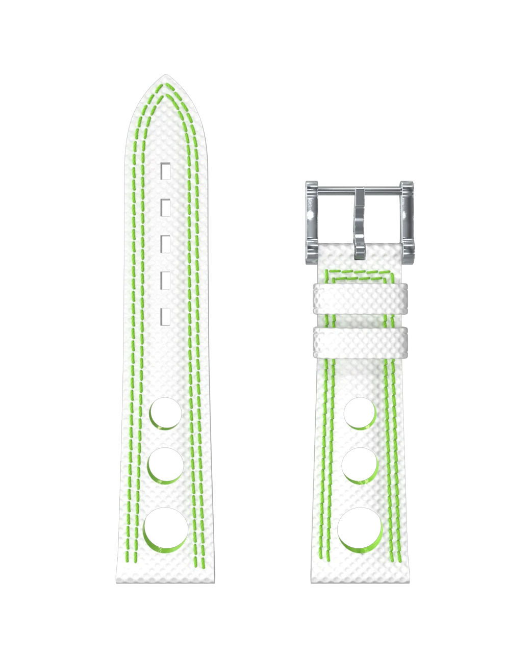 Bracelet hypalon blanc à trous double couture vert pomme