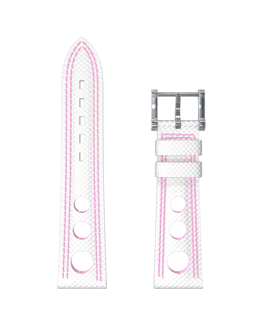 Bracelet hypalon blanc à trous double couture rose pale