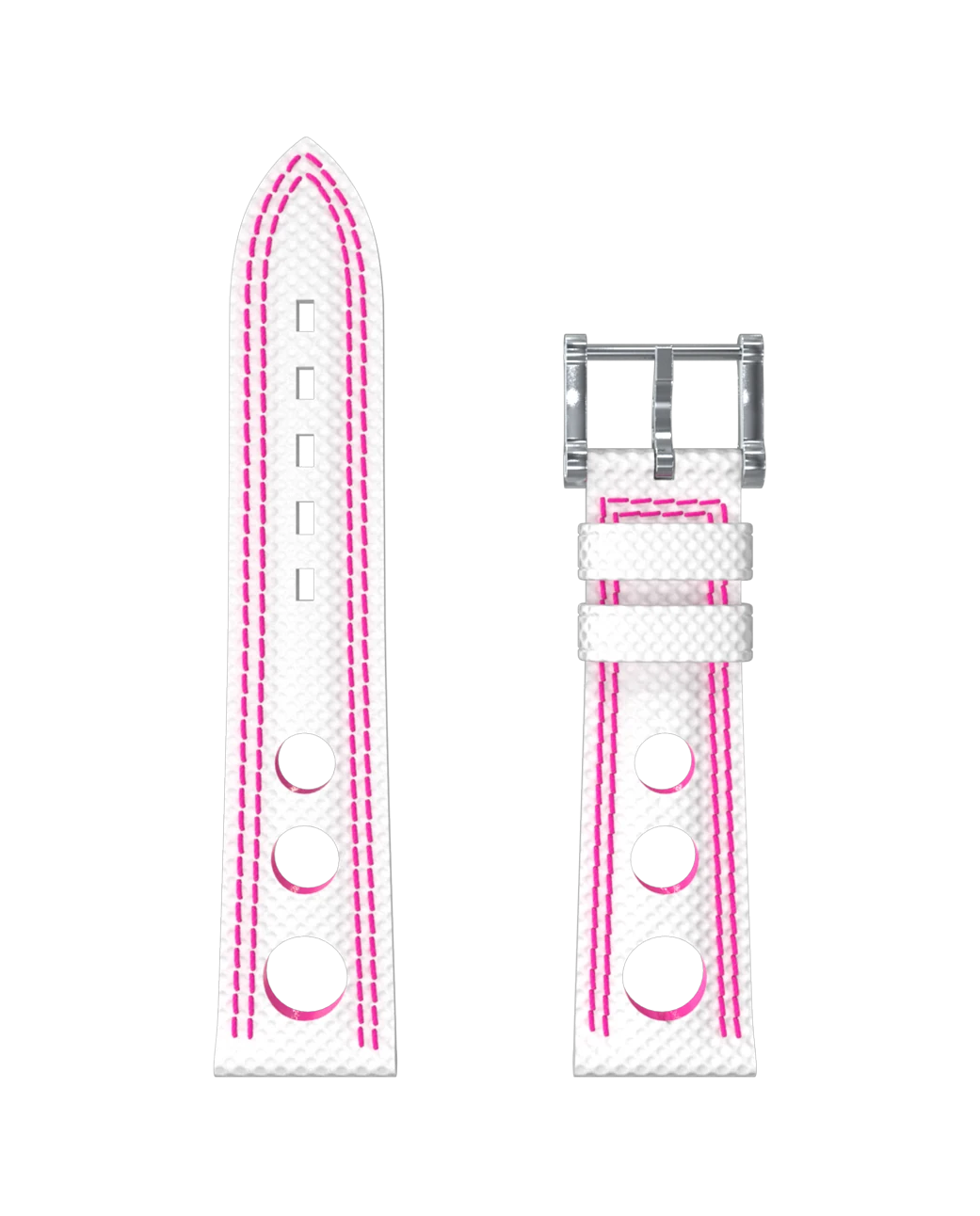 Bracelet hypalon blanc à trous double couture fuchsia