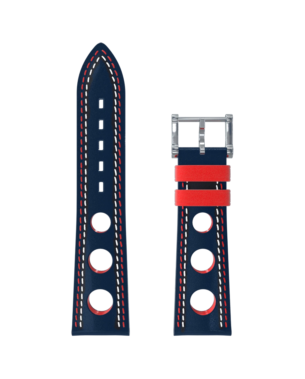 Blauer Lederarmband mit doppelter weiß-roter UK-Naht