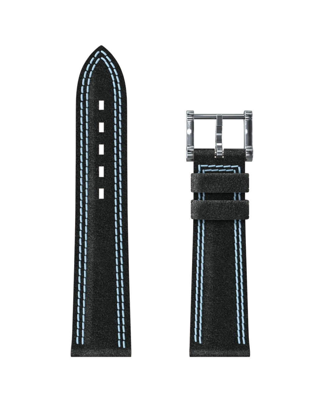 Bracelet alcantara® noir, double couture bleu ciel