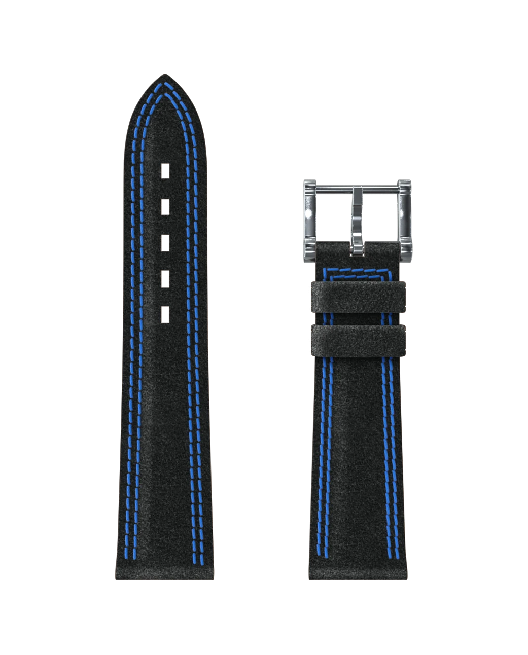 Bracelet alcantara® noir, double couture bleu foncé