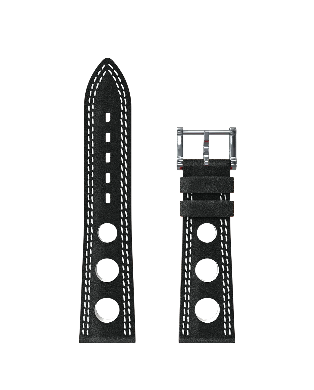 Bracelet Alcantara® noir à trous, double couture blanche