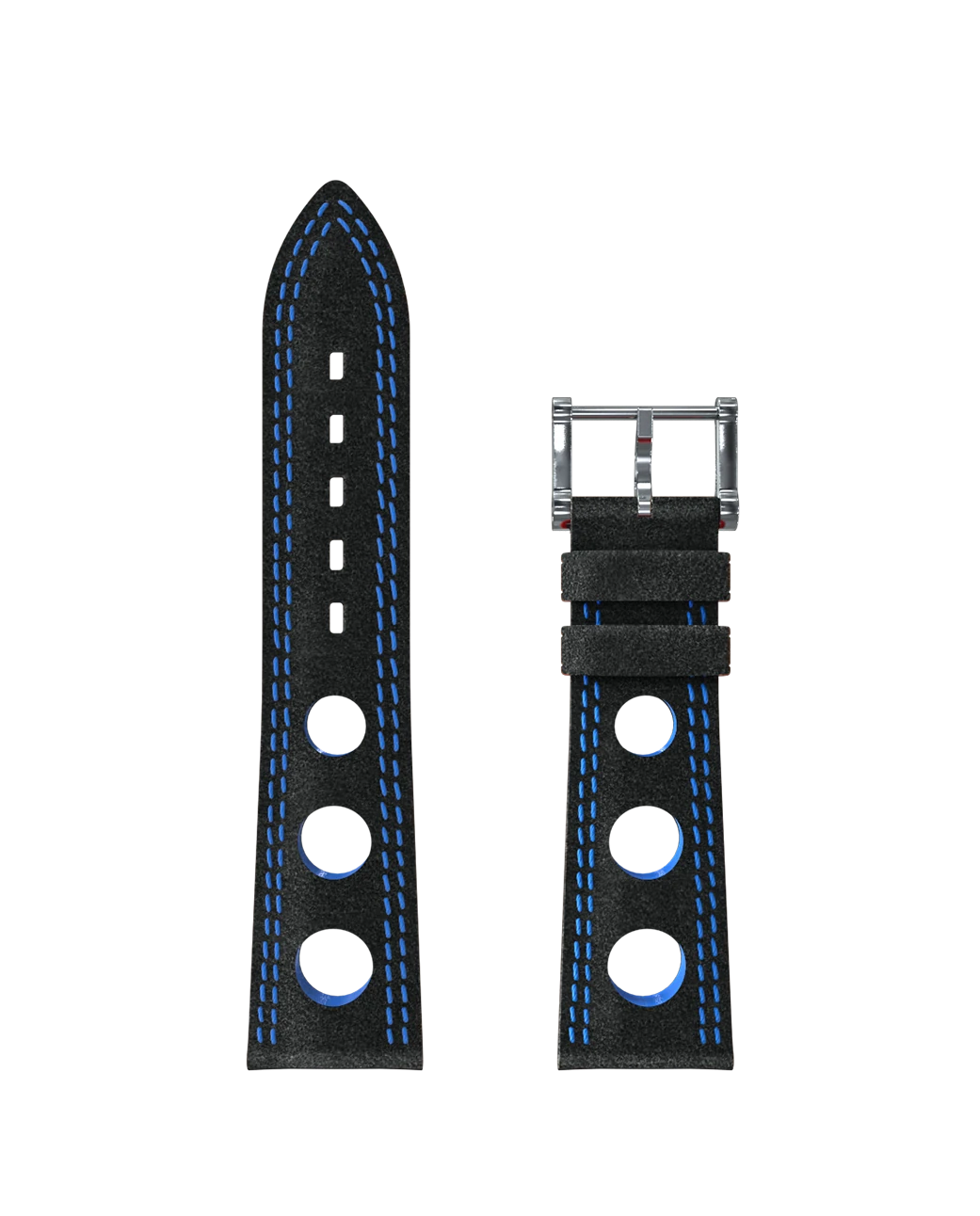Bracelet Alcantara® noir à trous, double couture bleu marine