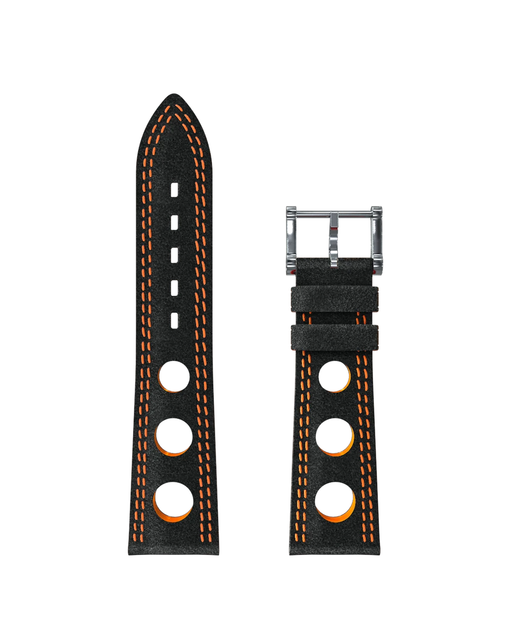 Armband Alcantara® Schwarz mit Löchern, doppelte Naht Orange
