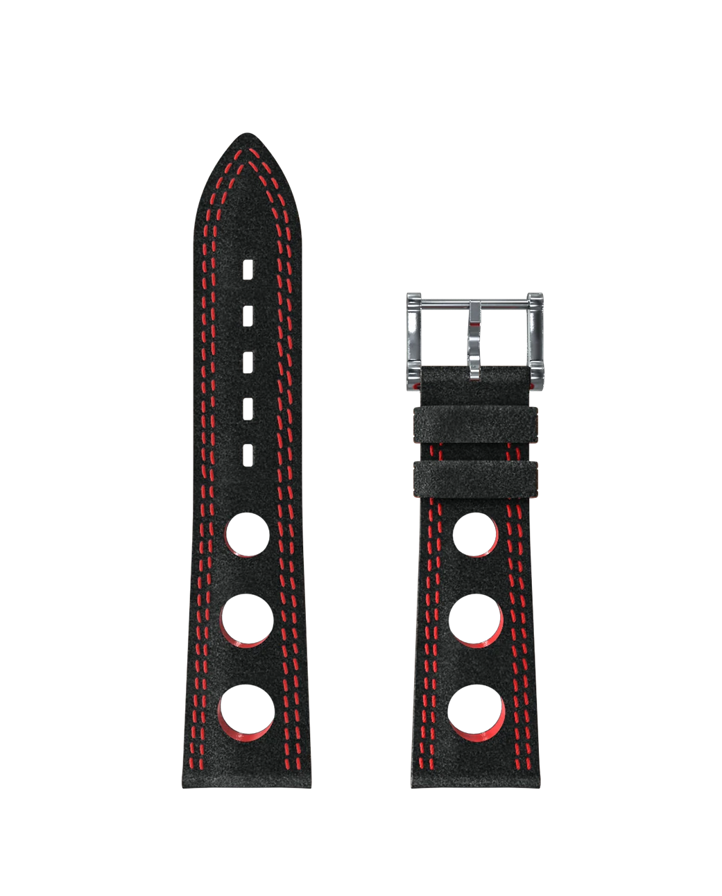 Armband Alcantara® schwarz mit Lochung, doppelte Naht rot