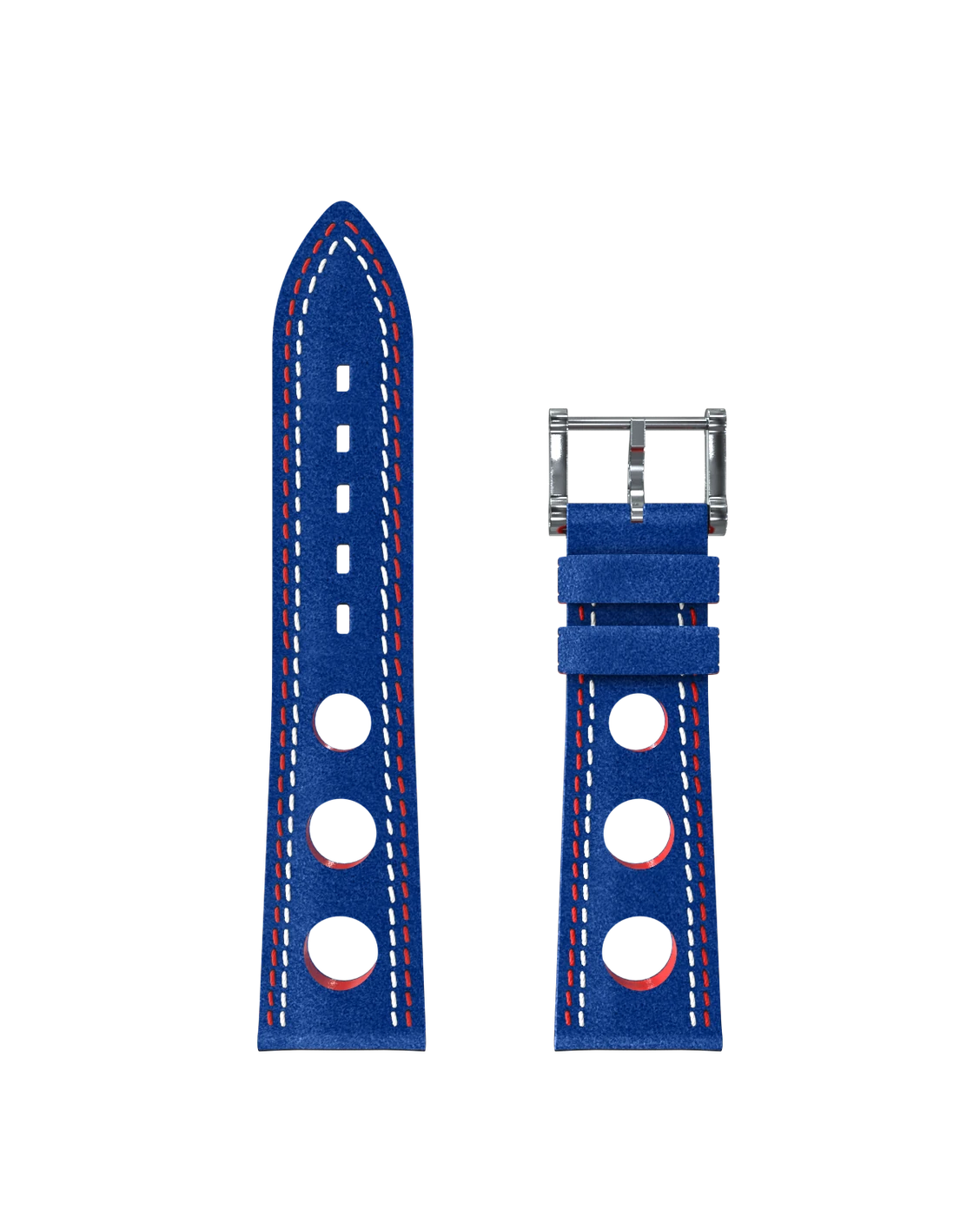 Bracelet Alcantara® bleu France à trous, coutures rouge et blanche